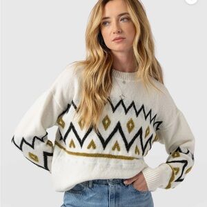 Women's White and Gold Patterned Sweater